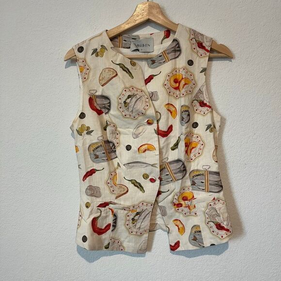 Hausen Cream Italian Picnic Sleeveless Button Up Martha Top Women's Size Small - Picture 2 of 7